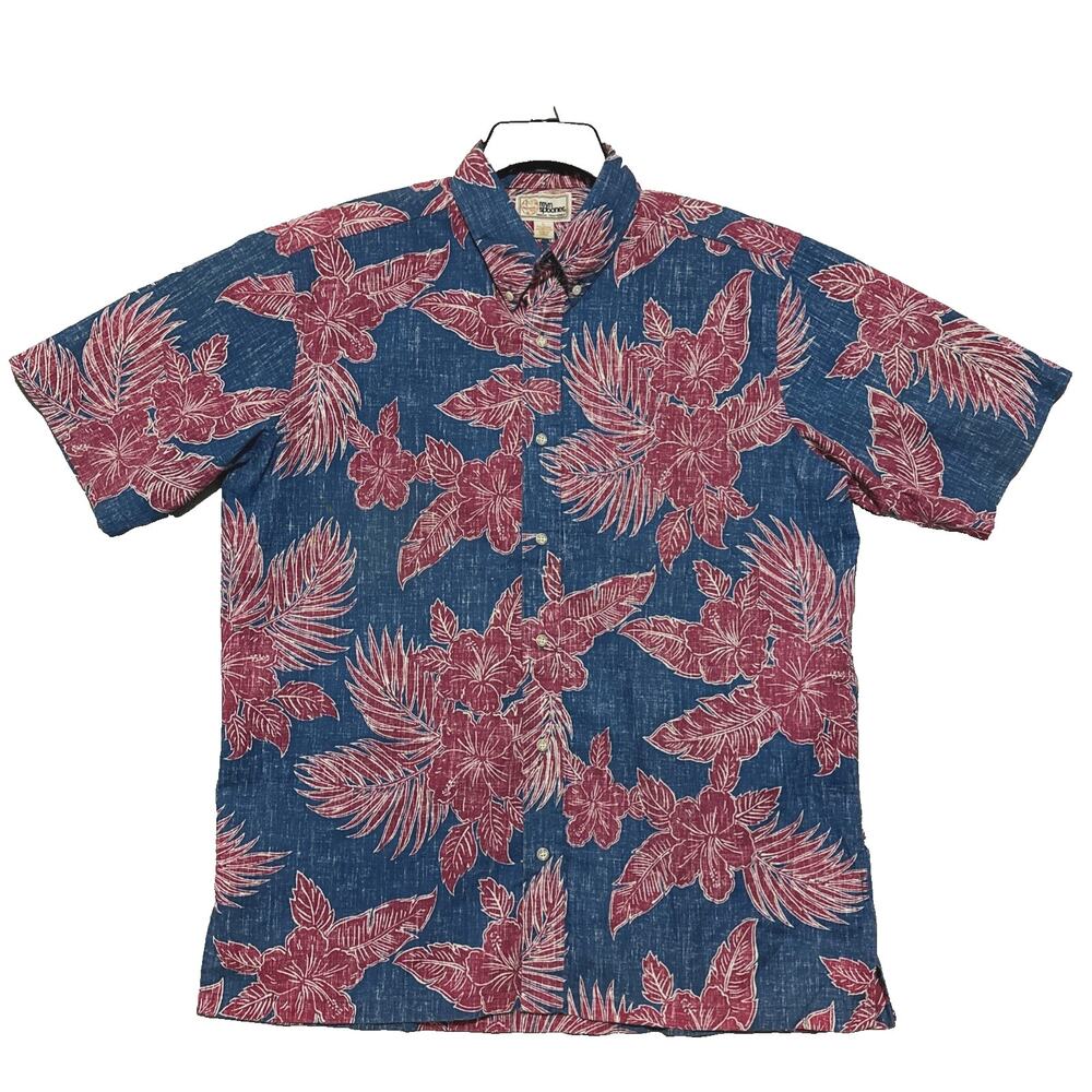 Reyn Spooner Hawaiian Shirt Men's Large 50th State Floral Hibiscus Classic Fit